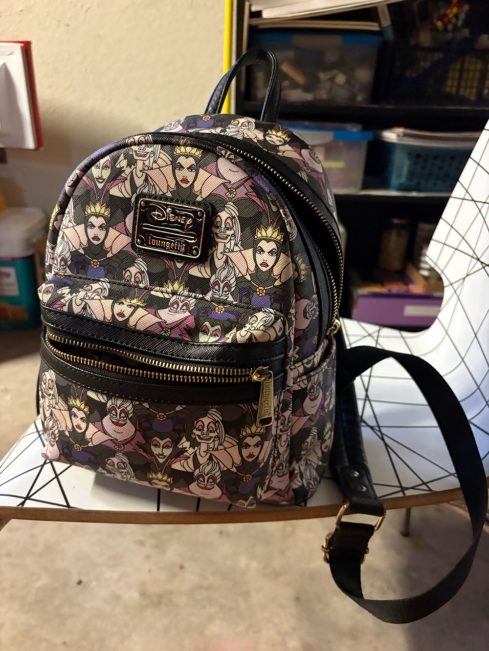 Loungefly Black Mini Backpack with Multicolor Disney Villains Print